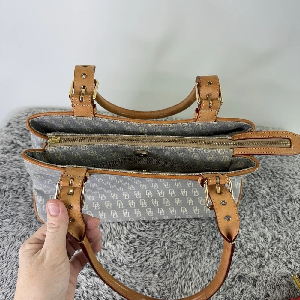 Dooney & Bourke Purse Canvas with Leather Trim Double Handle (Needs Zipper Pull)